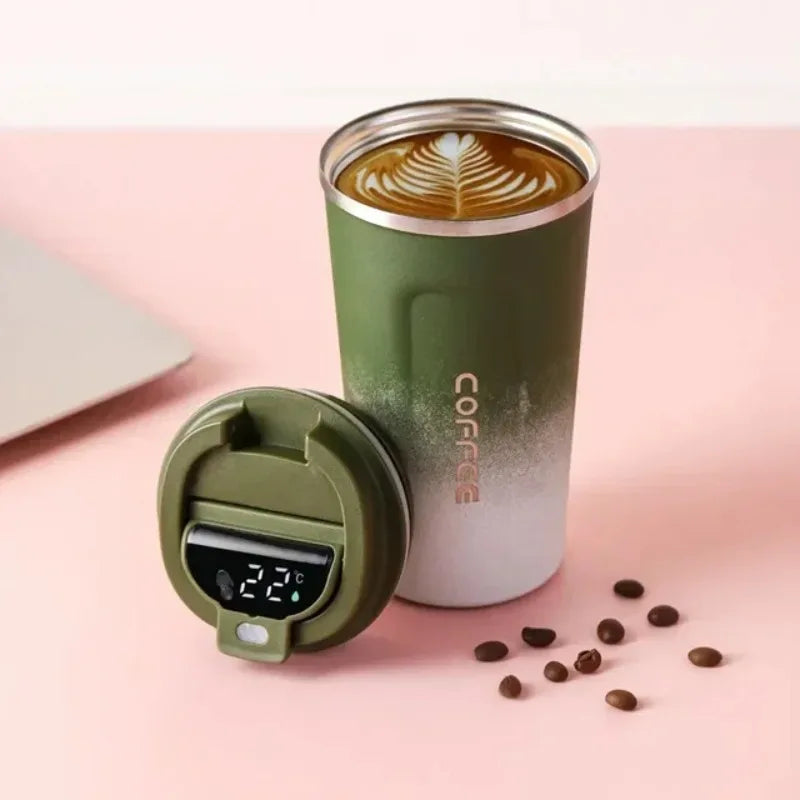 LUSQI 510ml Thermos Coffee Mug Stainless Steel Coffee Cup Temperature Display Vacuum Flask Water Bottle
