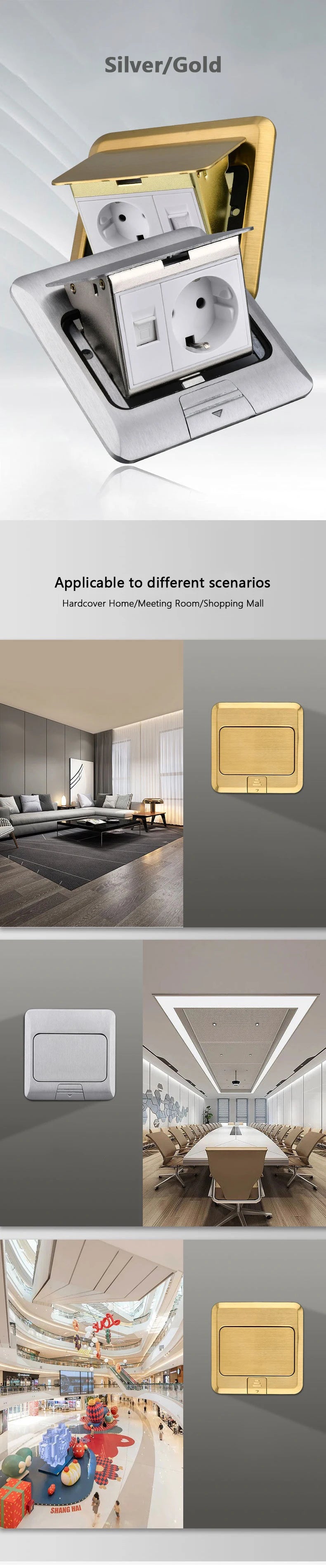 European standard hidden pop-up computer floor socket 120*120mm Gold Stainless Steel Kitchen Bedroom waterproof USB outlet plug