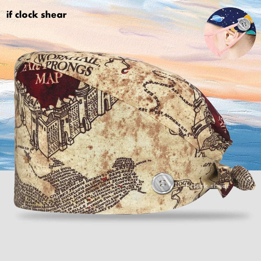 Printing Clinic Pharmacy Work Hat Dentistry Operating Room Doctor Scrubs Hats Adjustable Medical Nurse Accessories Surgical Caps