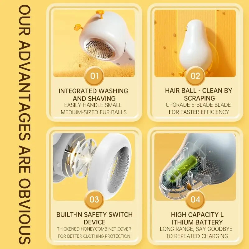 Lint Remover For Clothes Usb Electric Rechargeable Hair Ball Trimmer Fuzz Clothes Sweater Shaver Reels Removal Device ﻿Cute Duck