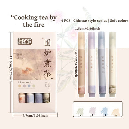 4PCS Retro Style Handbook Pen Marker Graffiti Brush Inscription Pen Office Culture and Educational Supplies