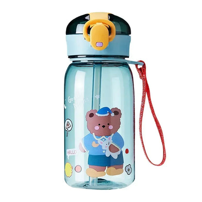 Kids Cartoon Water Sippy Cup with Straw Cute Bear Leakproof Water Bottles Outdoor Portable Drink Bottle Children's Lovely Cup