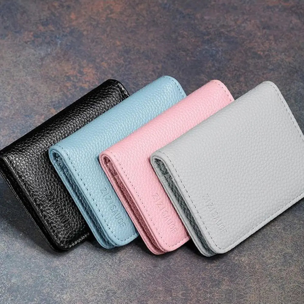 Multi-card Slot Solid Color Portable Leather Card Case Universal Bank Card Credit Card ID Bus Card Holder Travel Card Organizer
