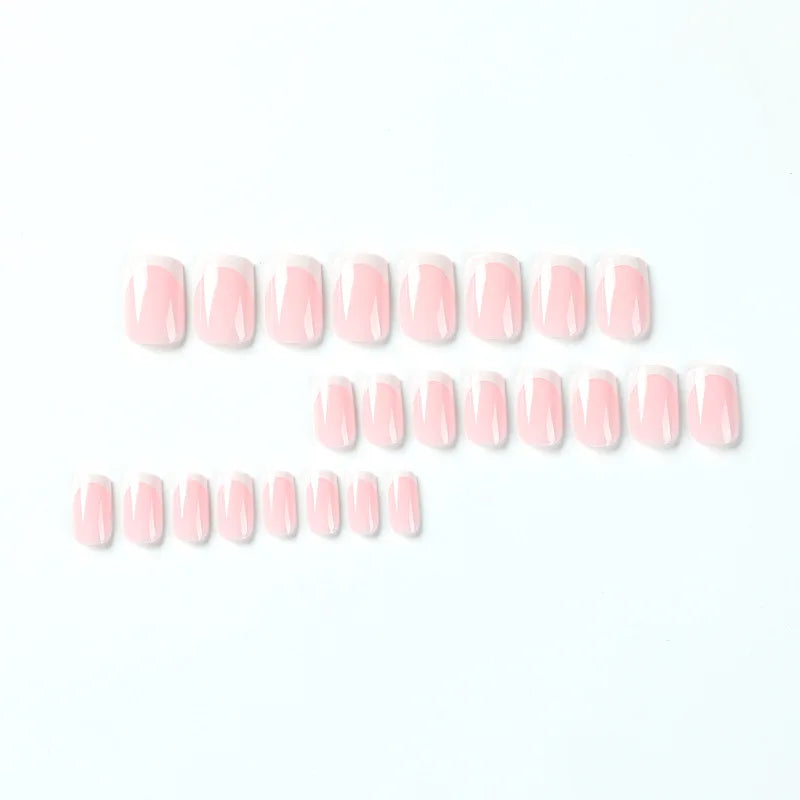 Simple White French Wearable Long Square Fake Nails Full Cover Detachable Finished False Nails Press on Nail with Glue Wholesale