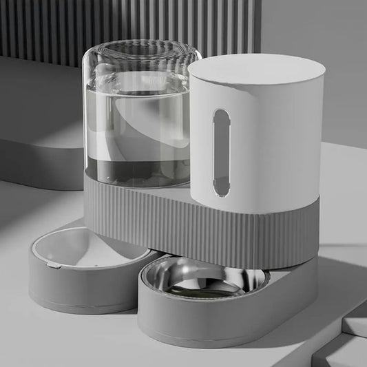 Automatic Cat Feeder Automatic Pet Feeder Water Dispenser Set for Cats Dogs 2-in-1 Food Bowl with Stainless Steel Insert