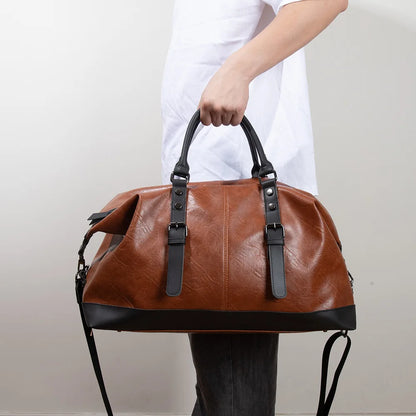 2025 New Men Travel Totes Crossbody Shoulder Bags Large Capacity Handbag Fashion Top-Handle Bag Waterproof PU Leather Laptop Bag