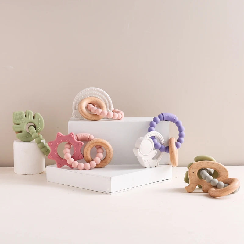 Baby Silicone Teethers Rattle Toys Newborn Chew Food Grade Teethers Training Bed Toy Baby Silicone Soothing Toy Accessories Gift