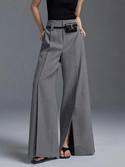Office Lady Formal Commuter Pants  New Spring Autumn Split-front Pleated High-Waisted Wide Leg Trousers For Women