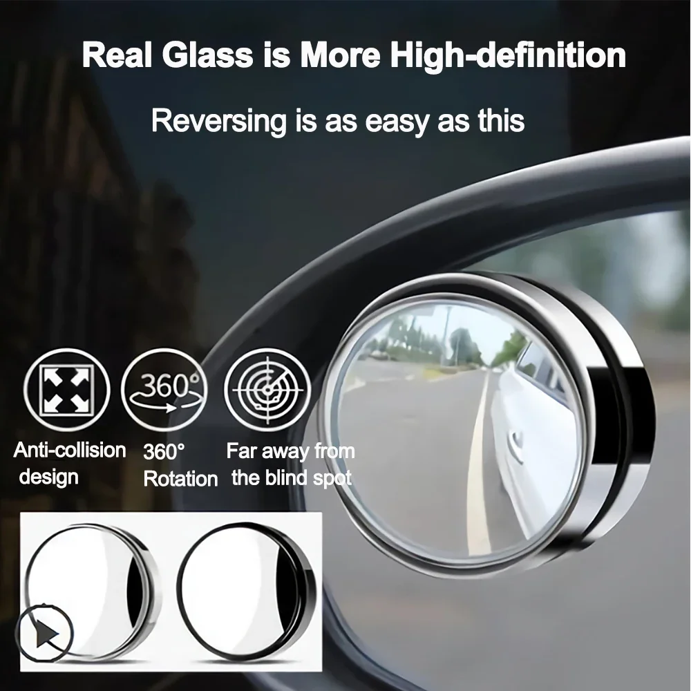 Car Blind Spot Rear View Mirror Wide Angle 360 Degree Adjustable Small Round Mirror Car Reverse Auxiliary Rearview Convex Mirror