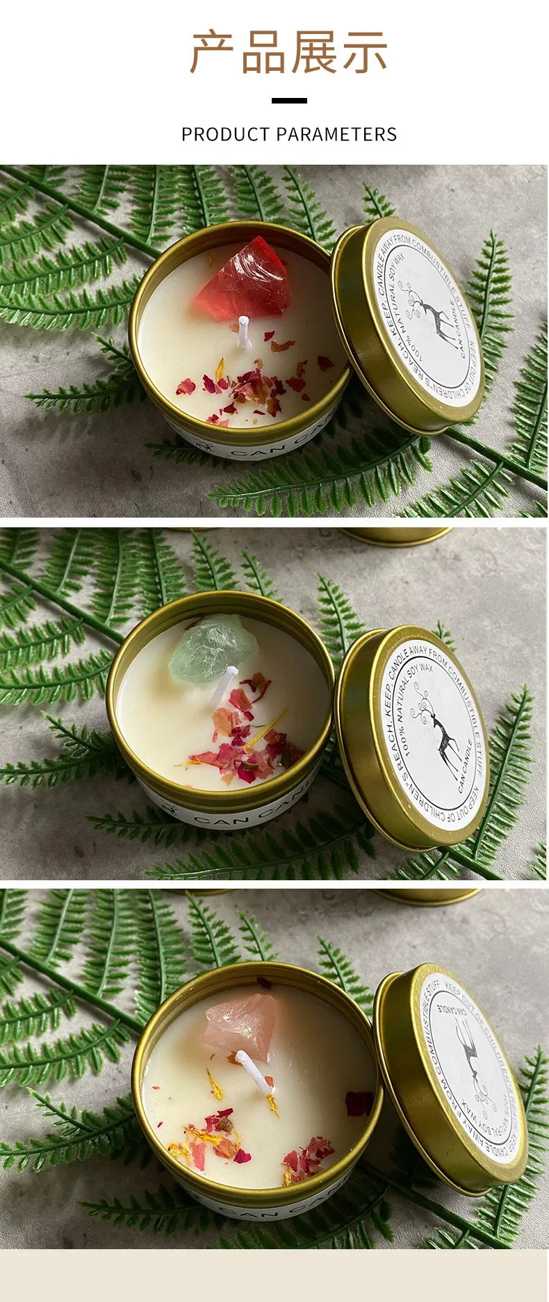 Scented Candle Crystal Stone Dry Flower Silver Tin Candle Hotel Wedding Ceremony Candle