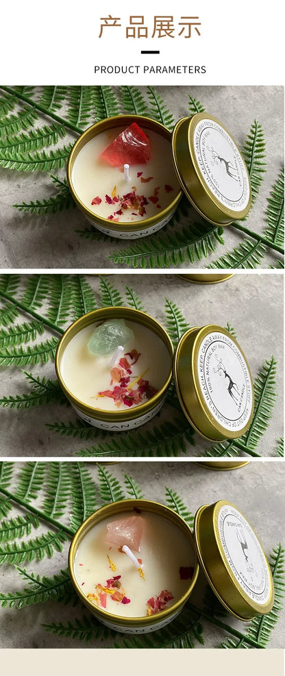 Scented Candle Crystal Stone Dry Flower Silver Tin Candle Hotel Wedding Ceremony Candle