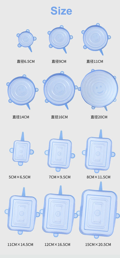 6pcs/set Silicone Cover Stretch Lids Reusable Airtight Food Wrap Covers Keeping Fresh Seal Bowl Stretchy Wrap Cover