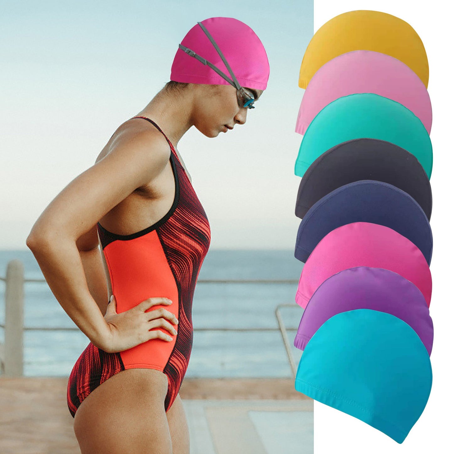 NEW Swimming Cap Elastic Nylon Ear Guards Long Hair Pool Cap Slim Swimming Cap Swimming Accessories