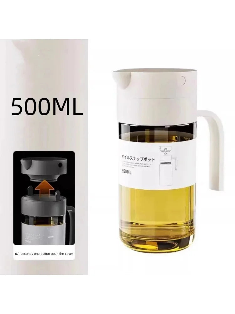 550ml Glass Automatic Opening and Closing Gravity Jug Household Kitchen Leak-proof Oil Jug Soy Sauce Vinegar Seasoning Flask
