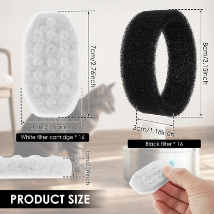 Pet Water Fountain Filter Replacement and Sponge 3 Filtration System Compatible with 3.2L Stainless Steel Cat Water Fountain