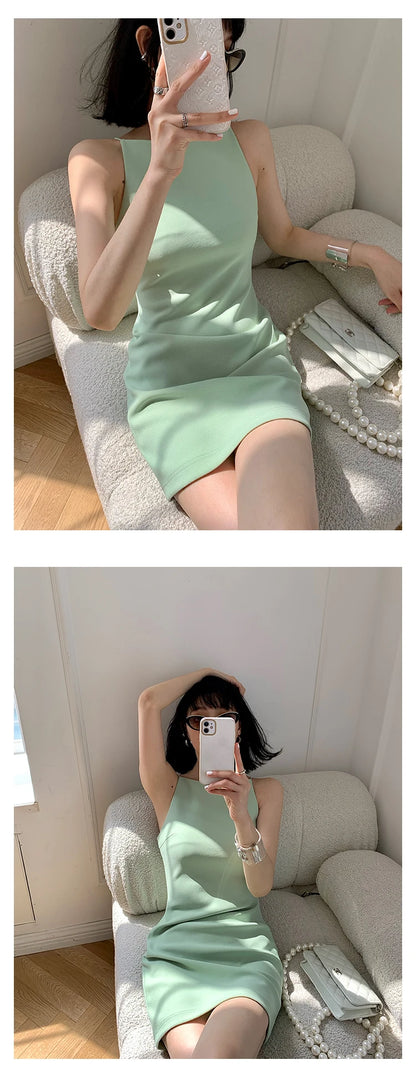 Jielur Summer Women New Spaghetti Strap Elegant Party Mini Dress Female Fashion Sexy Ladies Sleeveless Clothes