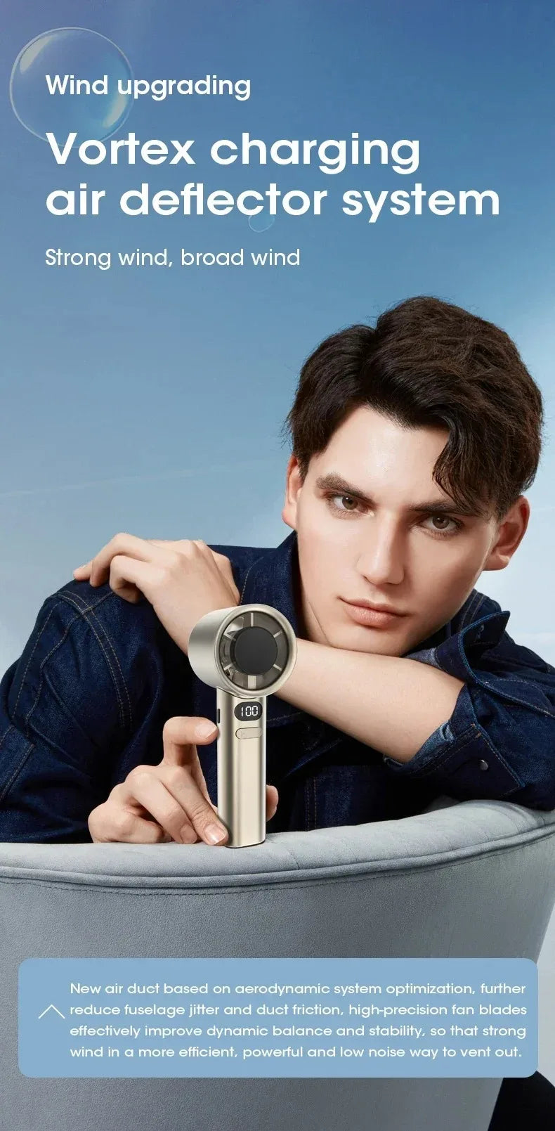 Mute Handheld Fan Mini Personal Highspeed Fan Portable Electric Fan USB Rechargeable 120 Gear Handheld Fan With Power Display