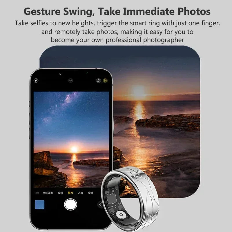 Smart Ring Women Health Tracker Heart Rate Blood Oxygen Photo Control Brush Tiktok Waterproof Multi-sport Modes Men Fitness Ring