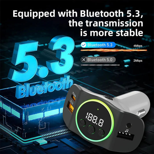 PD30W+QC3.0 Bluetooth 5.3 Car MP3 Player FM Transmitter Wireless Handsfree U Disk Play Music USB Type-C Car Fast Charger Adapter