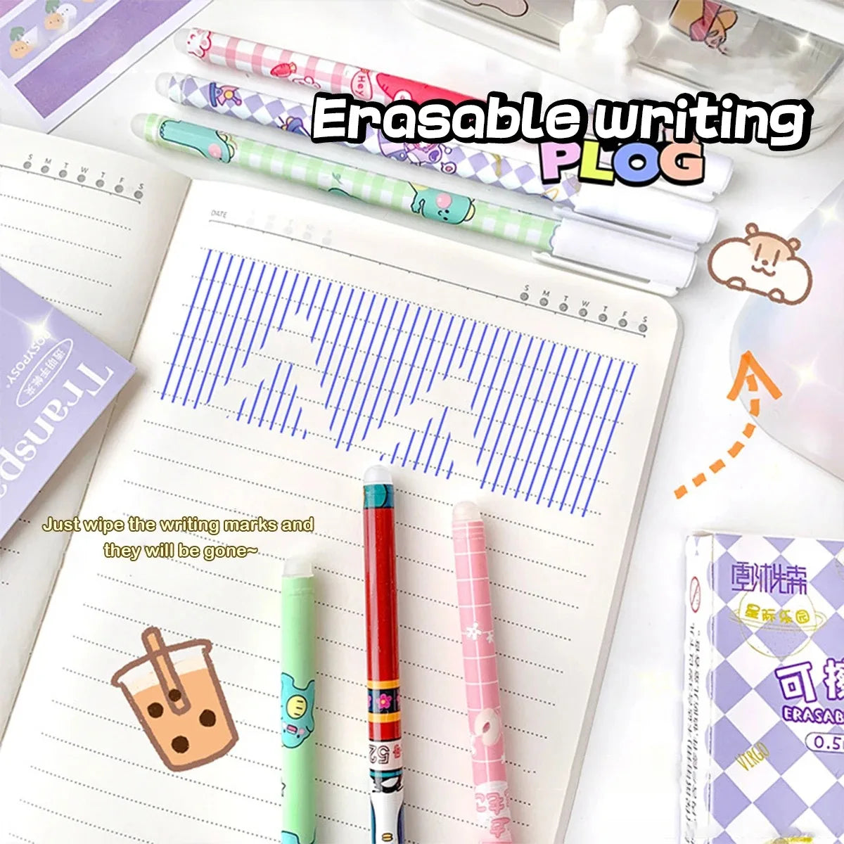 12PC 0.5mm Syringe Erasable Pen Korean Stationery Simple Kawaii Writing Pen Student Stationery Cultural and Educational Supplies