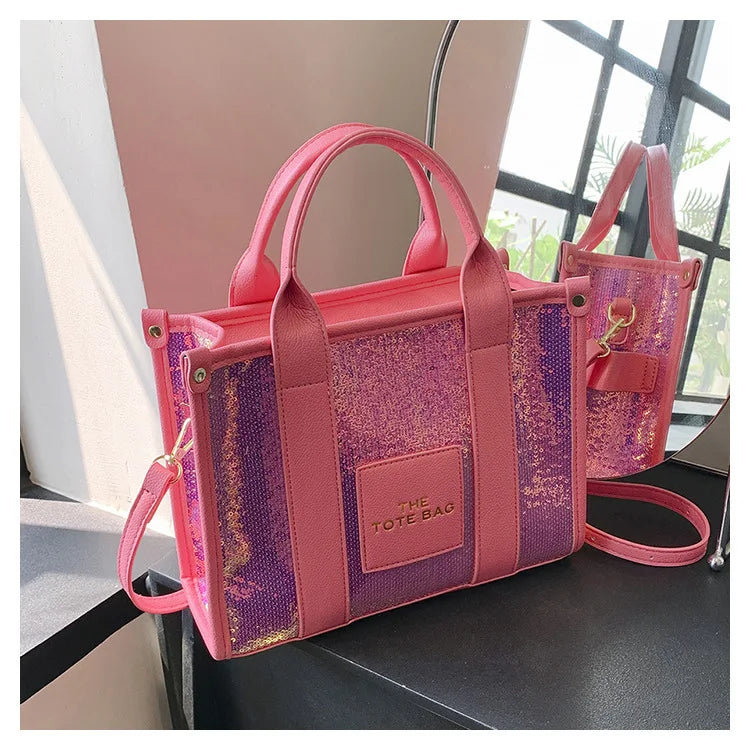 Women's Tote Bag Sequin Shoulder Bag PU Leather Large Capacity Luxury Designer The Tote Bag For Women Crossbody Bags 2024 New