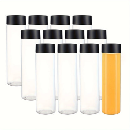 12pcs Portable Plastic Fruit Juice Bottle , Clear Bulk  Container For Indoor/Outdoor, Camping Drink  For Fridge Bar Supplies