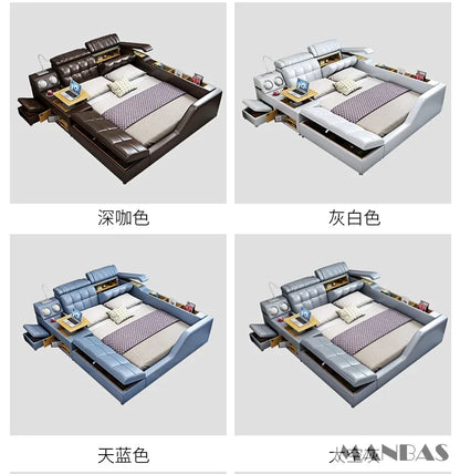 Modern Multi-Functional Tech Smart Bed with Storage, Speakers, USB, Bookshelves, and Tatami – Luxury King/Queen Ultimate Bed