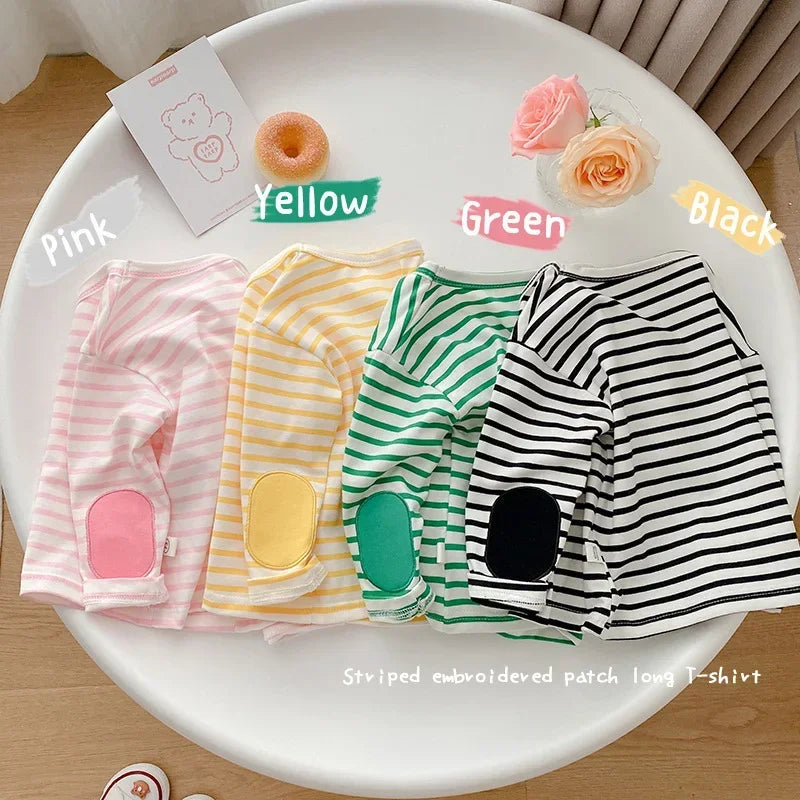 Spring Baby Boy Striped Cotton T-shirts Kids Cotton Clothes Toddler Girls Tops Children Long Sleeve Loose Bottoming T Shirt 0-4Y