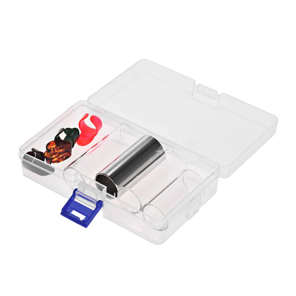 Guitar Slides Set Includes 3 Glass Slides (5.1cm/ 6cm/ 7cm) + 1 Stainless Steel Slide (6cm) + 4pcs Celluloid Thumb & Finger Pick