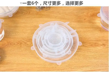 6PC Silicone Cover Reusable Durable For Fresh Food Leftovers Keep Food Fresh Washable Cookware Bowl Microwave Cover Stretch Lids