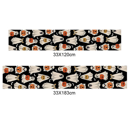 Ghost Dog Table Runner Halloween Lantern Pumpkin Bat Kitchen Dining Table Decoration Kitchen Dining Table Decor Washable