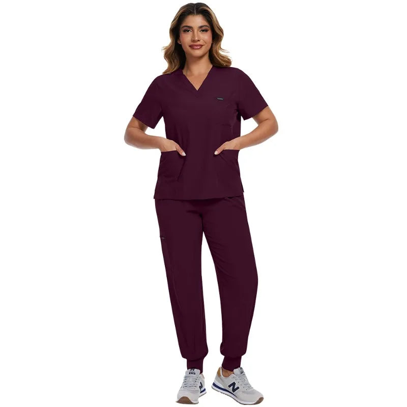 Surgical Scrubs Unisex - Quick-Dry Dental Clinic & ER Workwear Split Set W/Short Sleeve & Anti-Microbial 6 Pockets