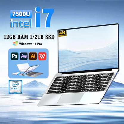 14.1 inch Laptop Computer Portable Windows 11 Intel Core i7-7500U Notebook 12GB RAM 1TB 2TB SSD Office Study Laptops