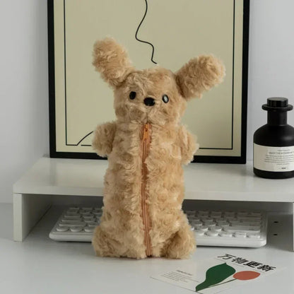 Korea Style Puppy Pencil Case Soft Plush School Stationary Big Capacity Pen Bag For Student Stationary