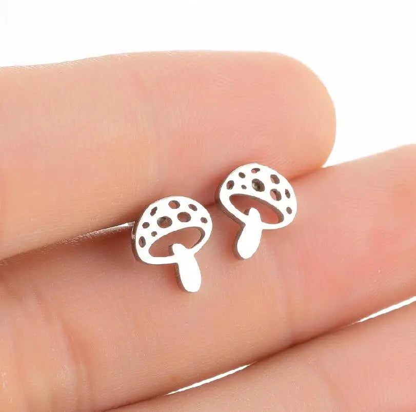 1Pair Fashion Jewelry Mushroom Earrings Cartoon Stainless Steel Ear Ring for Women Girls Teenager Gifts