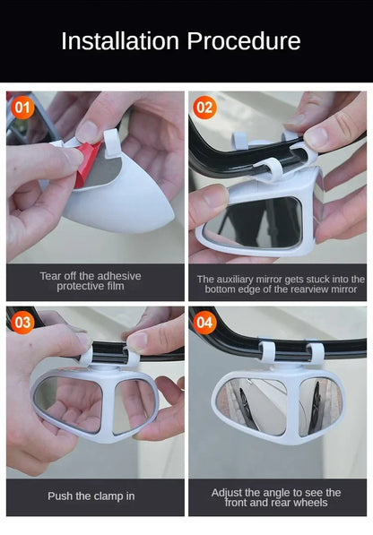 Car Blind Spot Mirror 1 Pair Front Wheel Auxiliary Rearview Double-Sided Mirror Wide Angle Mirror 360 Degree Adjustable for Cars