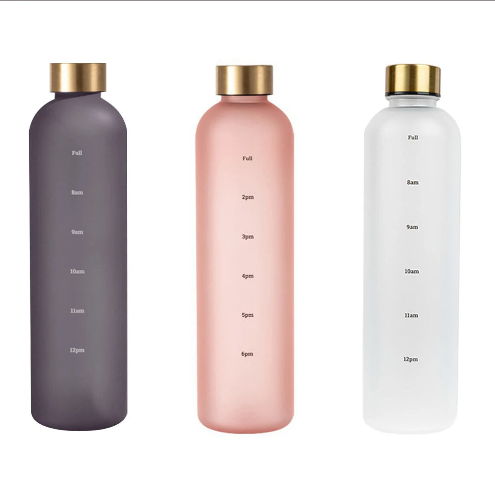 1L Water Bottle With Time Marker Reusable Leakproof Sports Water Bottle for Fitness Sports Outdoors Travel Frosted Drink Bottles