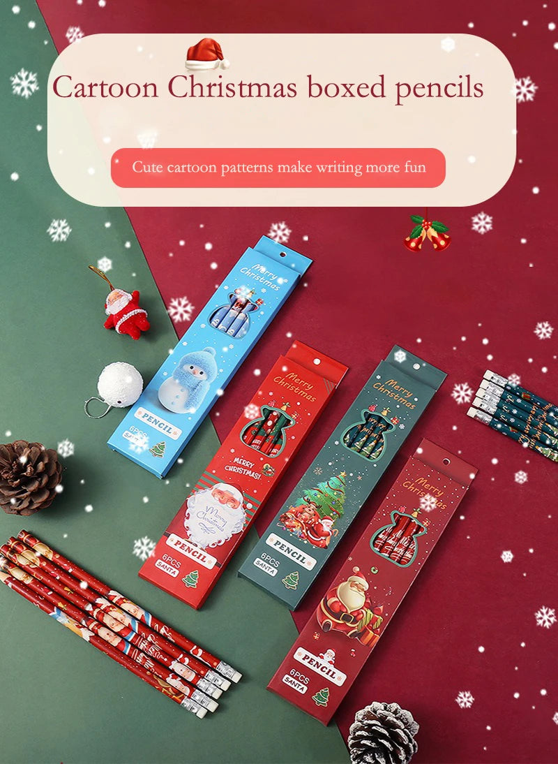 Christmas gift cartoon cute 6 HB pencil set with eraser box office cultural and educational supplies