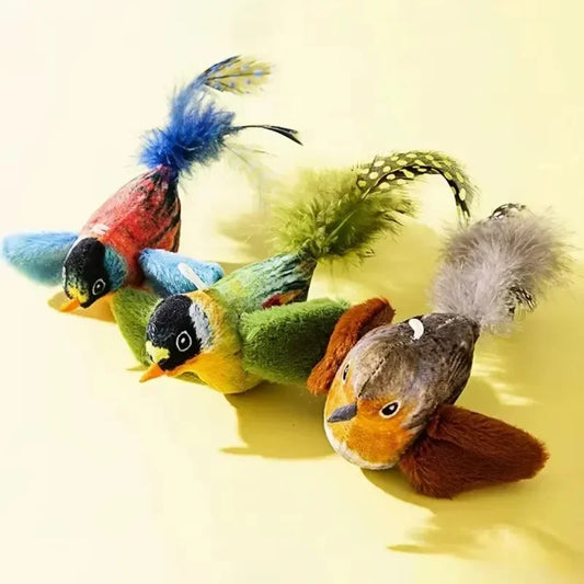 Pet Cat Toys for Indoor Cats Interactive Kitten Toy Realistic Bird Sound Containing Plush and Catnip Materials