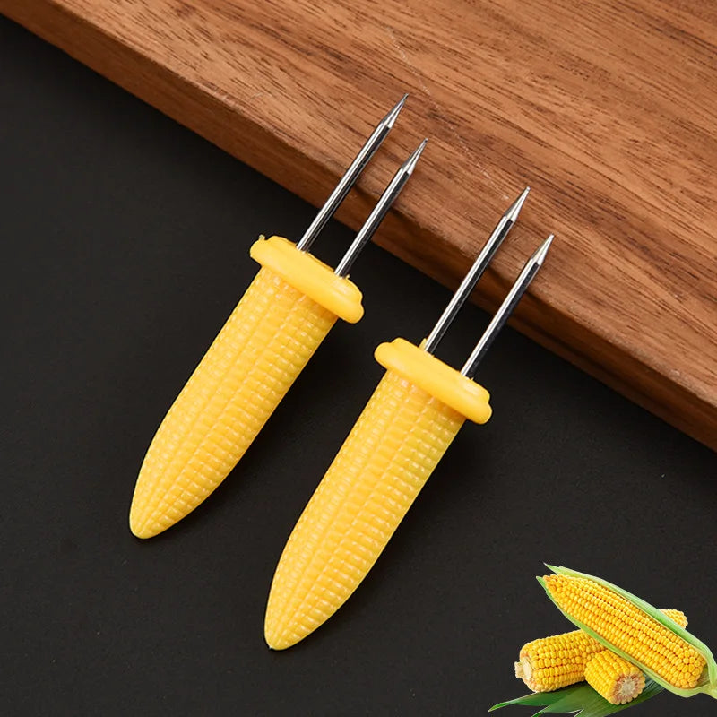 10Pcs Corn Fork BBQ Stainless Steel Corn Holders Handheld Anti Scalding Corn Needle Corn On The Cob Double Fork Barbecue Tool