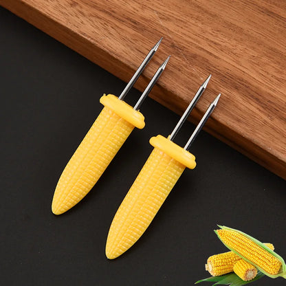 10Pcs Corn Fork BBQ Stainless Steel Corn Holders Handheld Anti Scalding Corn Needle Corn On The Cob Double Fork Barbecue Tool