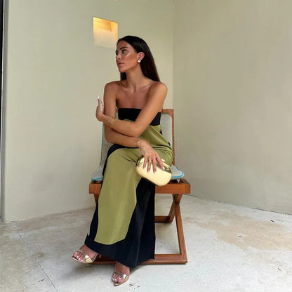 Summer Avocado Print Strapless Dress Women Fashion Loose Off Shoulder Contrast Color Dresses  Sexy Ladies Holiday Streetwear