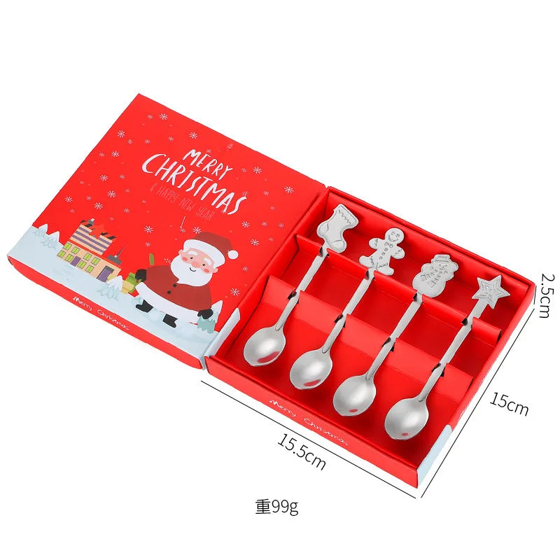 Christmas Cutlery 4Pcs Gift Set Creative Coffee Spoon Dessert Spoon Mixing Spoon Christmas Spoon Gift Box