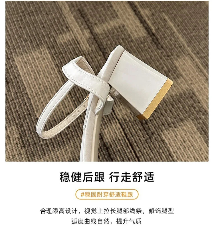 Sandals, 2024 Summer New Fashion Gentle Retro Chunky Non-slip Sandals, A Line with 5cm High Heels Summer Beach Sandals