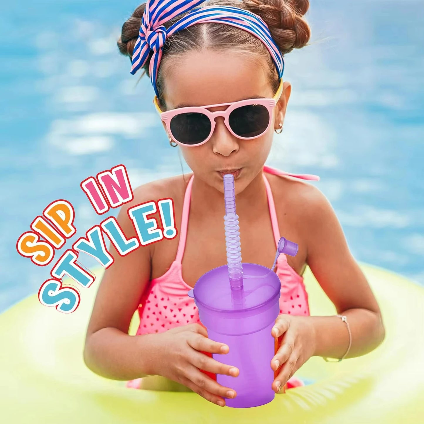 8/16/24pcs Neon Sipper Cups, Spill-Proof Cups with Lids and Straws - Ideal for School Events, Themed Parties, and Birthday Party