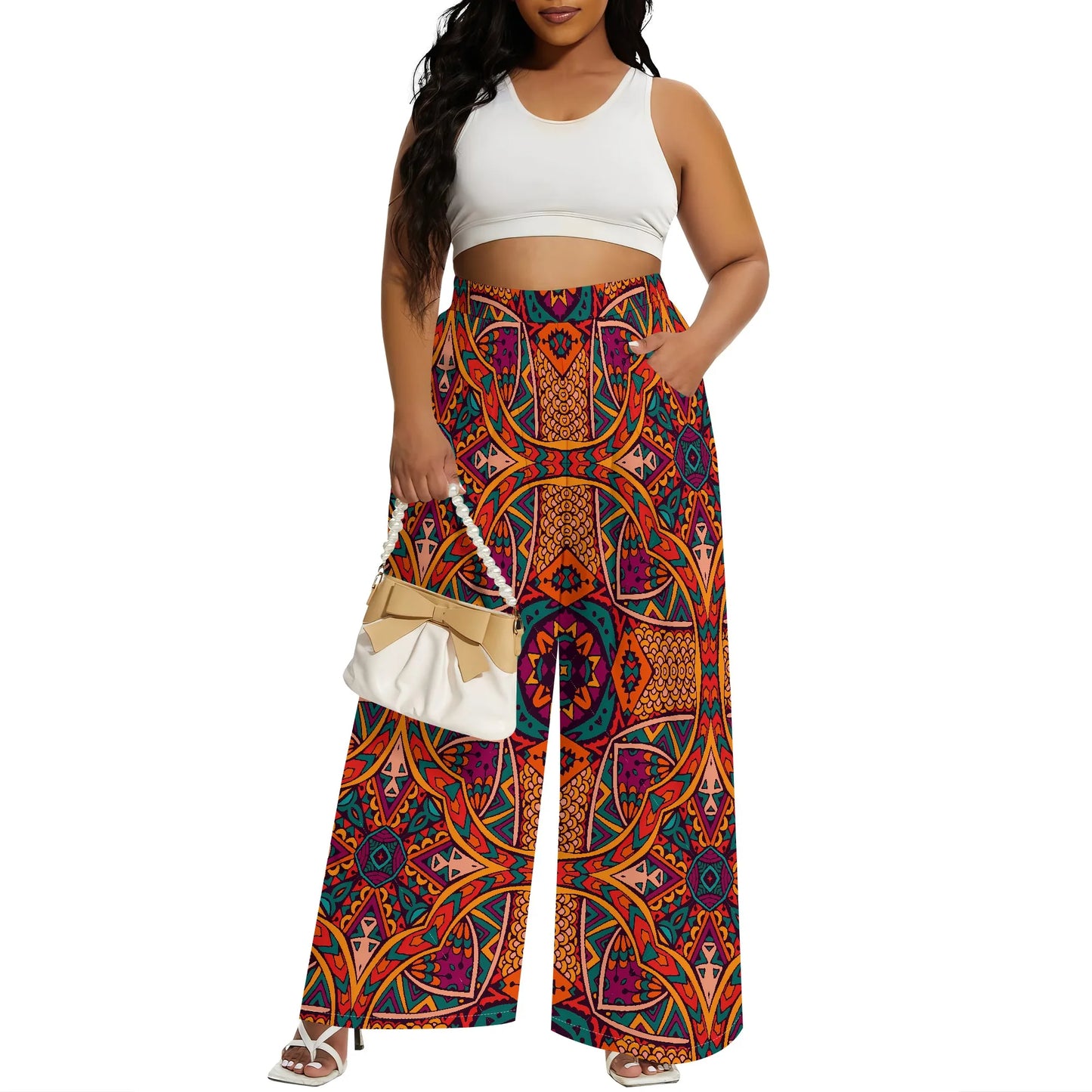2025 Spring Palazzo Pants for Women High Waisted Wide Leg Stretchy Loose Fit Casual Trousers Party Pants with Pocket