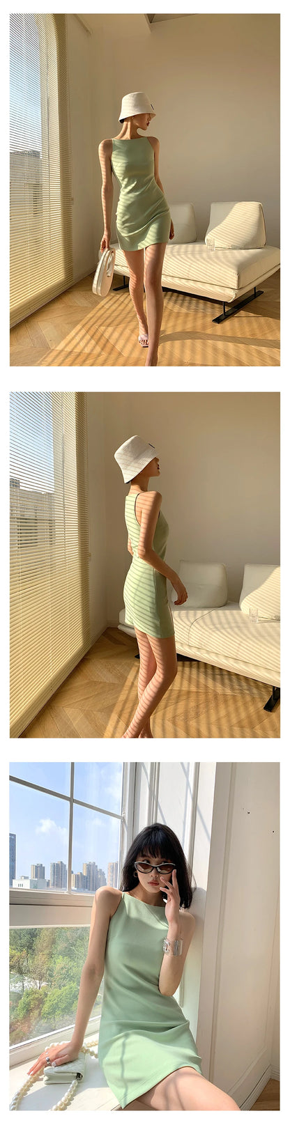 Jielur Summer Women New Spaghetti Strap Elegant Party Mini Dress Female Fashion Sexy Ladies Sleeveless Clothes