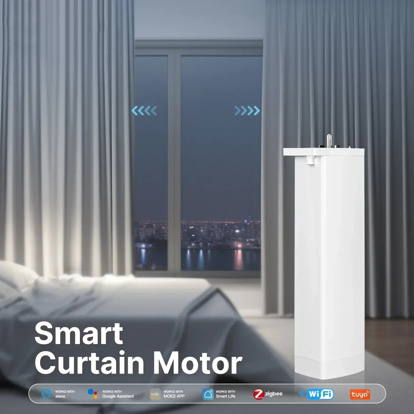 MOES WiFi/Zigbee Smart Curtain Motor Electric Curtain Opener Super Silent For Curtain Track Remote Control Compatible with Alexa