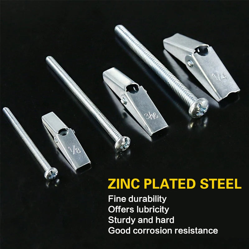 Heavy Duty Hollow Wall Anchors for Drywall Ceiling, Toggle Bolts and Wing Nut Kit, 3 Sizes Butterfly Anchors (1/8,3/16,1/4in)