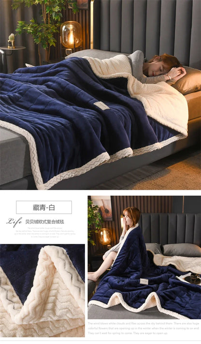 Milk Fleece Autumn Winter Warm Weighted Blankets for Beds European Thickened Beibei Velvet Throw Blanket Warmth Quilt Comforter